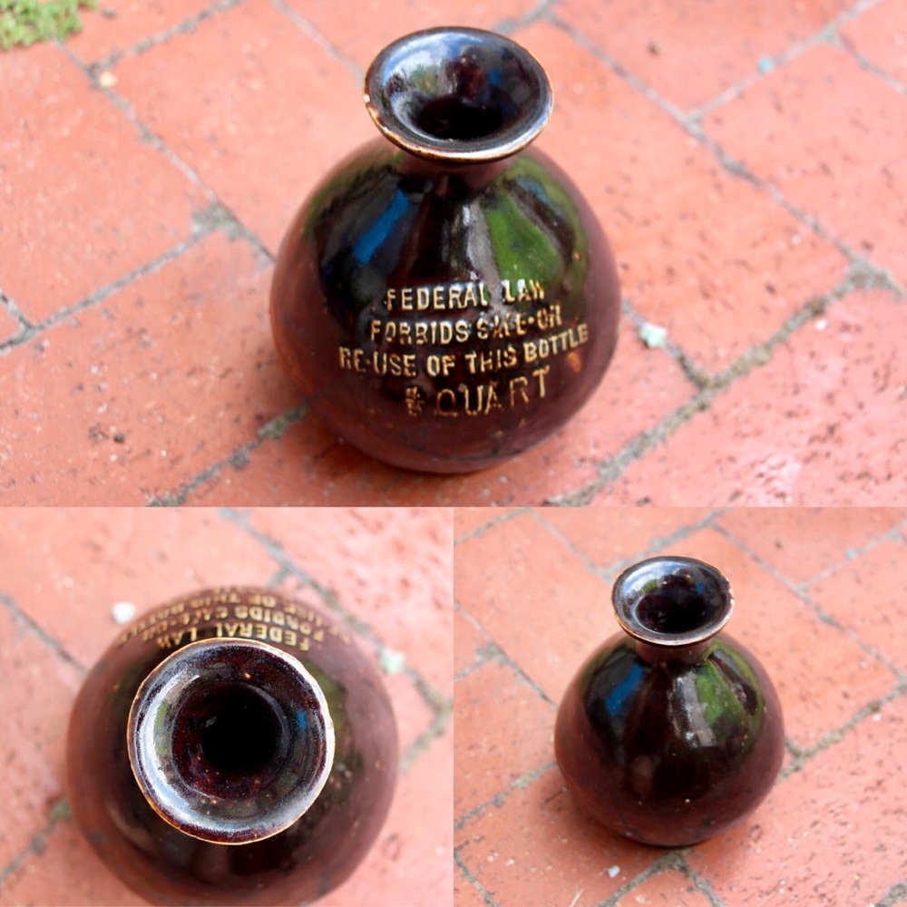 Vintage ceramic quart size alcohol bottle